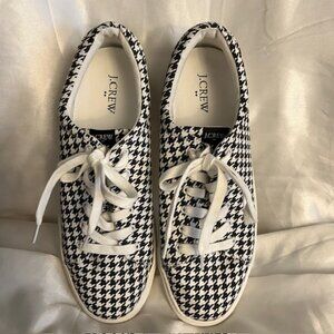 J. CREW HOUNDSTOOTH TIE SNEAKERS, BLACK & WHITE, WOMEN'S 10; NEVER WORN